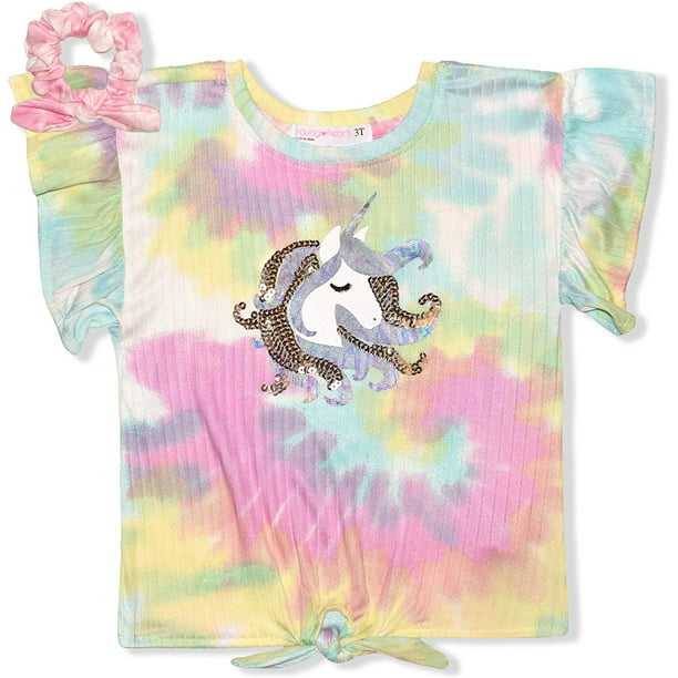 Sea Turtle Tie Dye Kids Girls Short Sleeve Ruffles Shirt Tee Jersey for 2-6T 
